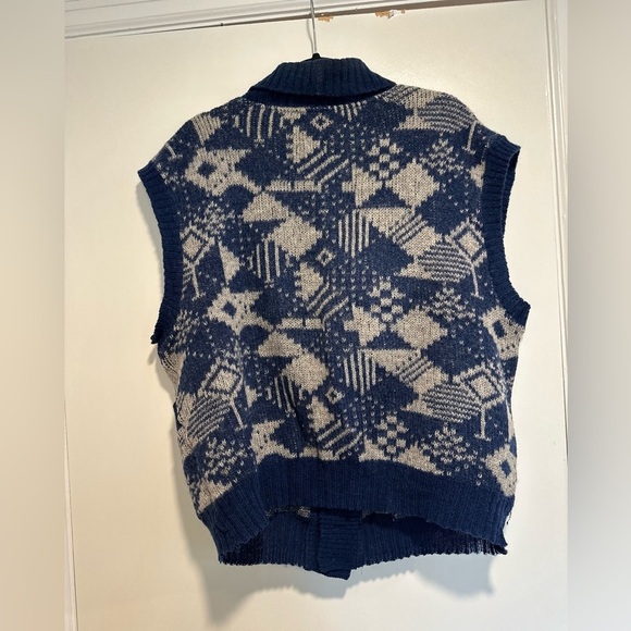 Vintage Alafoos Small Blue Icelandic Wool Button Closure Pocketed Cardigan Vest. - Picture 2 of 16